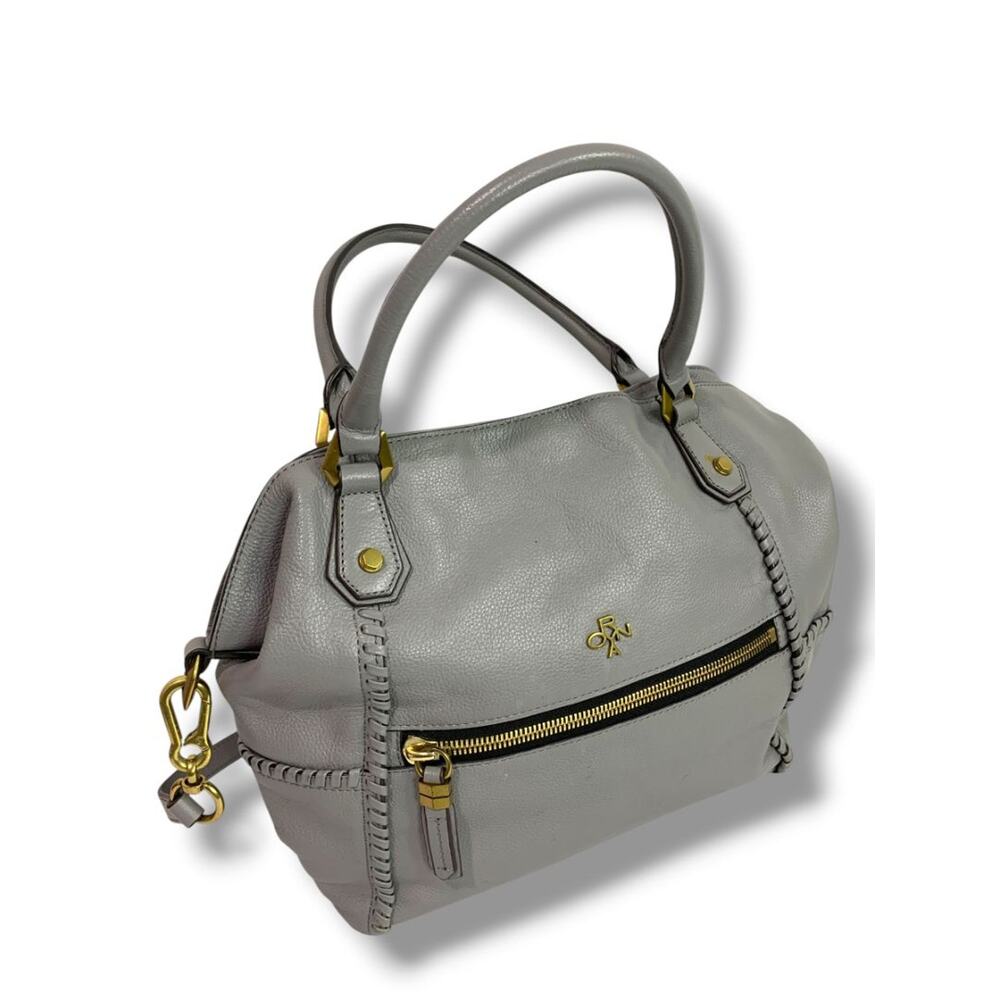 Oryany Gray Pebbled Leather Bag Satchel Removable Shoulder Strap